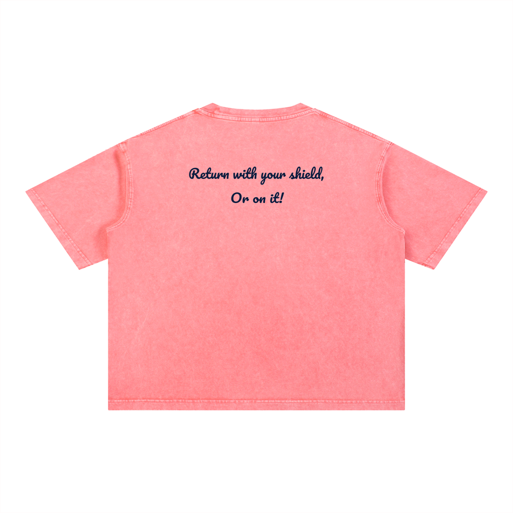 'Return with your shield, or upon it!' Mineral Washed Boxy Cotton T-Shirt